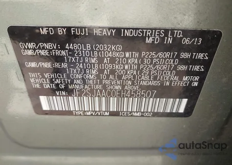 2014 Subaru Forester 2.5I из США, поврежденный, VIN JF2SJAAC0EH458507